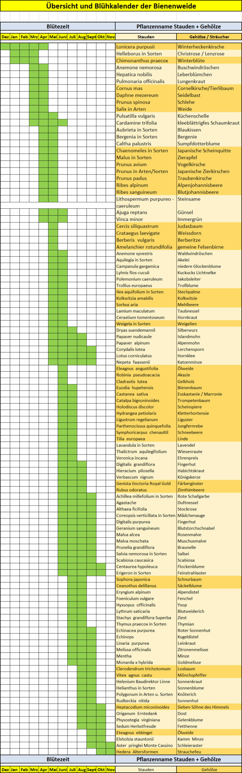 Naturschutz Bienenweide Blühzeiten